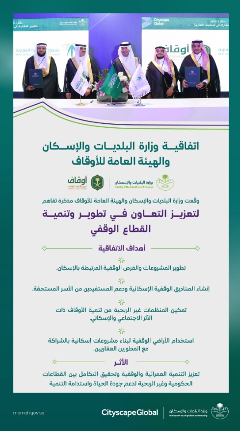 «البلديات والإسكان» و«هيئة الأوقاف» توقّعان مذكرة تفاهم لتعزيز التعاون في تطوير وتنمية القطاع الوقفي